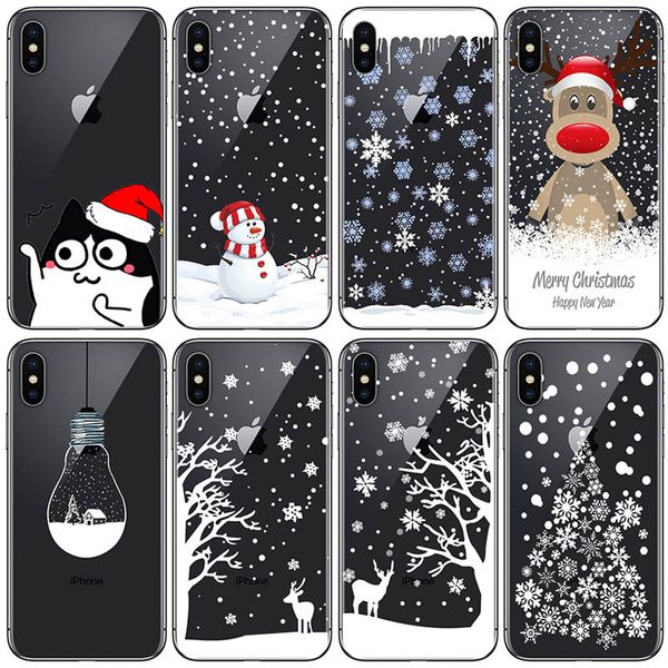 

merry christmas phone case for iphone x xr xs max 8 7 6 6s plus cartoon santa claus elk soft tpu silicon cover couples cases