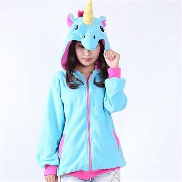 

newly unicorn women hoodies fashipn woman animal zipper velvet sweatshirt anime long sleeve casual outwear coats 40807, Black