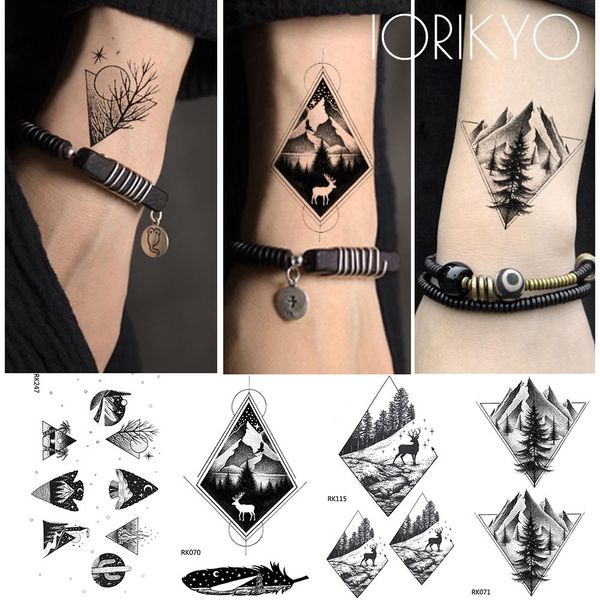 Acheter Iorikyo Branche Arbre Petit Géométrie Tatouage Hommes Bras Autocollants Tendance Tatouage Temporaire Femmes Vallée Faux Tatto Noir Ligne De