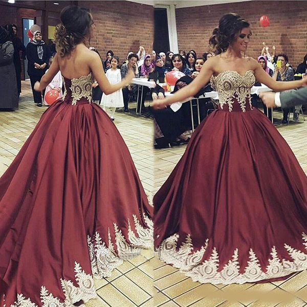 

sweetheart prom ball gown 2020 evening dresses gold appliques floor length saudi arabic burgundy evening gowns women formal dress, Black