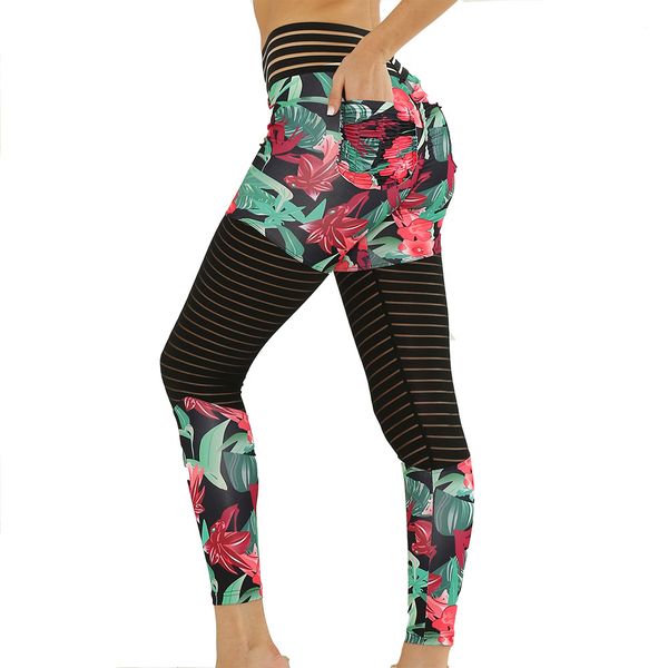 

women's leggings european and american new sports lace stitching yoga fitness pants 9256, Black