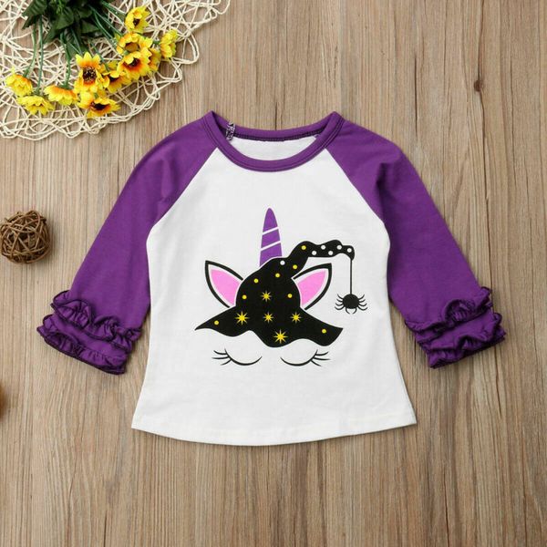 

симпатичный мультфильм печати малышей детские дети девочка unicorn тыква с длинным рукавом хлопок футболки верхней одежды, Blue