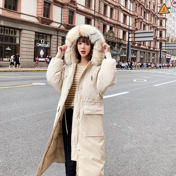 

jacket 2019 winter back season special selling cotton easy down cotton-padded clothes woman long fund overknee loose coat tide, Tan;black
