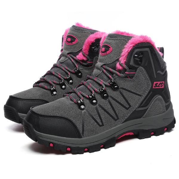 

men's boots couple men and women winter warm snow boots fur plush high help ankle sports shoes work shoes men's lace