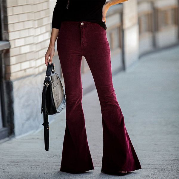 

2019 new women pants fashion solid bell-bottoms pants female solid full length trousers pantalon femme elegante plus szie#j30, Black;white