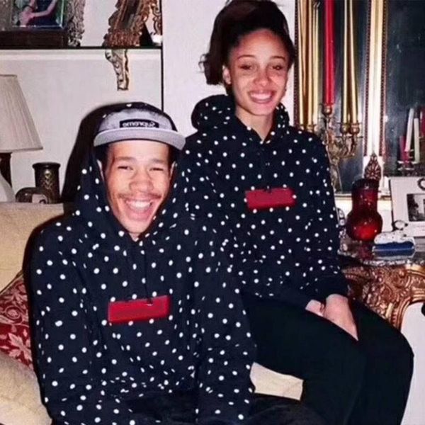 

classic box logo polka dot sweater vintage high street fashion hip hop cotton men and women couple hoodies sweater hfsswy111, Black