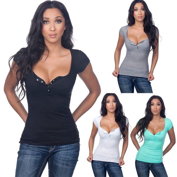 

женская дизайнерская футболка sexy v-образным вырезом solid color универсальная рубашка с коротким рукавом футболка, White