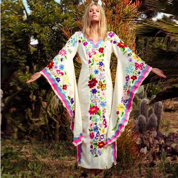 

winter women dresses luxury bohomian butterfly print aesthetic dress bat sleeve long dress plus size long sleeve vintage costume, Black;gray
