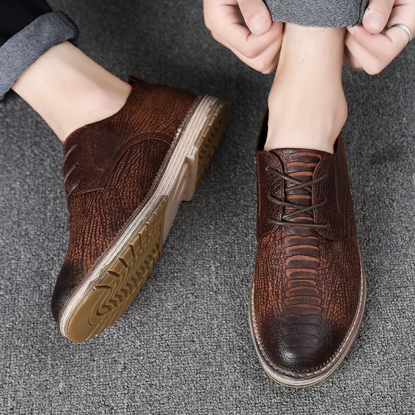 

2019 new luxury men shoes men genuine leather oxford shoes men's british style pointed toe retro lace up casual, Black