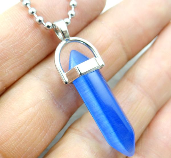 

wholesale colored glass flower hexagonal column beads pendants stainless steel necklace for women fashion jewelry ing, Silver