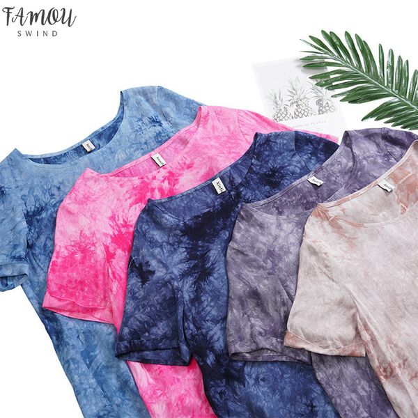 

casual loose tie dyed floral cotton women t shirt harajuku short sleeve o neck shirt for girls very soft m30311, White