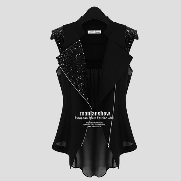 

summer thin section europe and america black fashion vest women's long section large size chiffon cardigan vest jacket, Black;white
