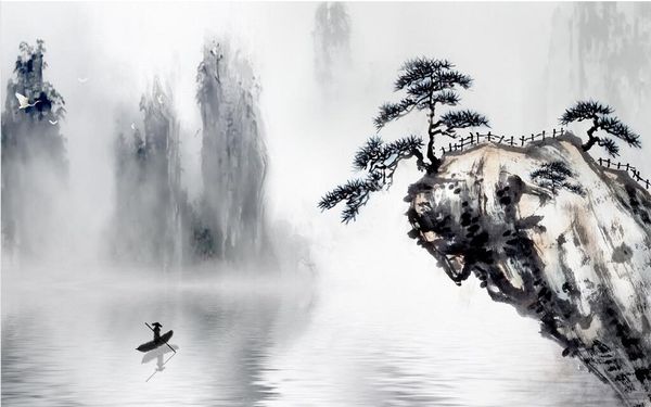 

p wall murals wallpaper new chinese style landscape welcomes pine background wall