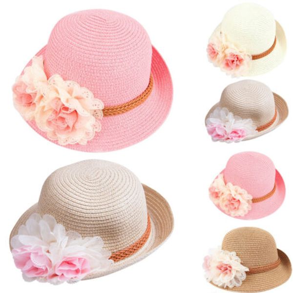 

sweet kids children boys girls toddler flowers summer beach sun cap straw hat party hats