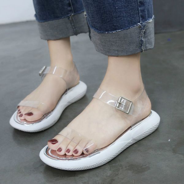 

2020 new summer women sandals transparent pvc strap platform heels shoes woman gladiator beach walking sandalias mujer, Black