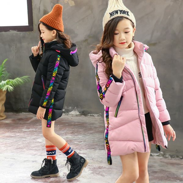 

girl winter coat 2019 new fashion children winter jacket kids clothes warm thick hooded long down coats teenage parkas outerwear, Blue;gray