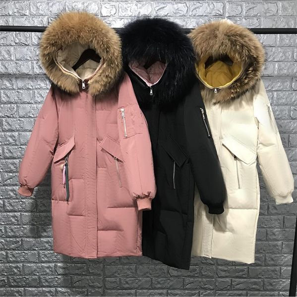 

real natural raccoon fur down coat 2019 women white duck down jacket parkas fashion thick warm winter coat plus size 3xl r1871, Black