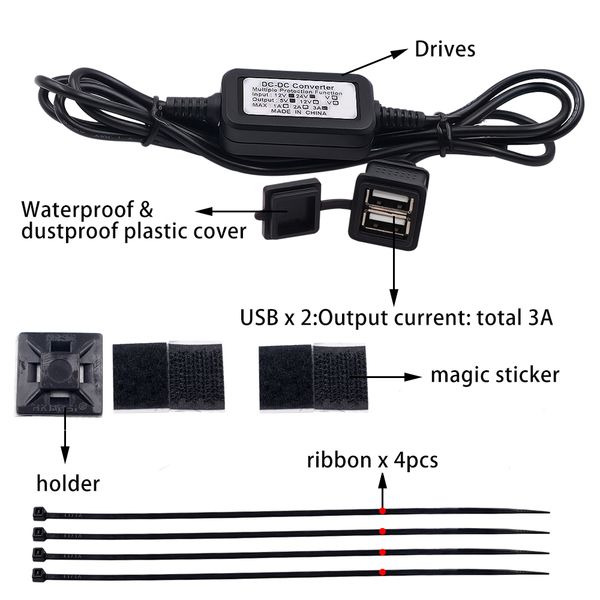

5v 3a waterproof motorcycle cell phone charging dual usb charger