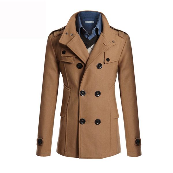 

men outwear gent 2018 new winter formal turn-down collar trench coat double breasted overcoat pockets size plus long outwear, Black