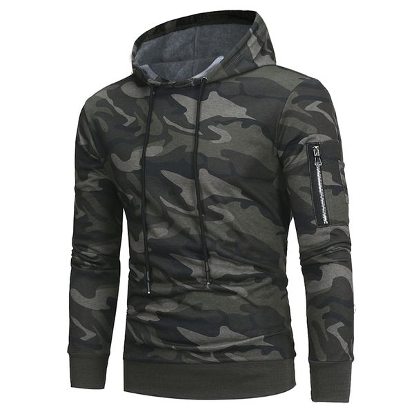 

2019 new fashion camouflage hooded hoodie men's casual slim sleeve sweatshirt hoodie men, Black