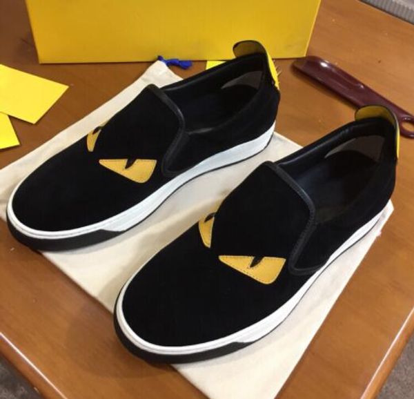 

Top quality wholesale Casual shoes designer yellow eyes little monsters men Calfskin flat shoes free shipping 563