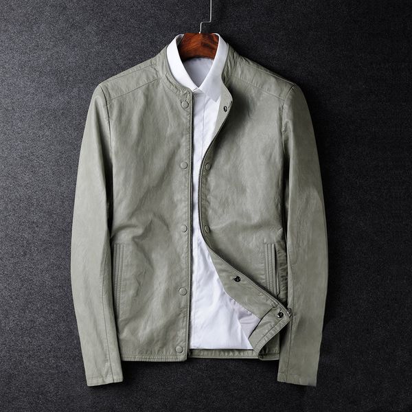 

oln весна осень pu slim fit мужские кожаные куртки высокое качество мода мото байкер stand повседневный мужская куртка пальто 4xl, Black