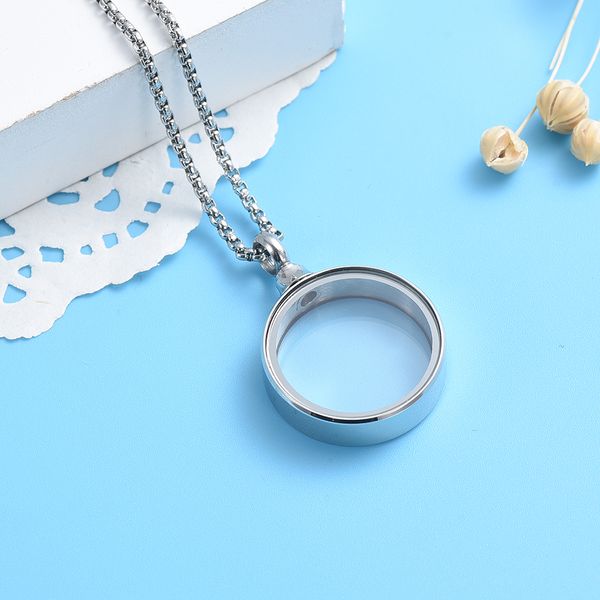 

ijd7769 glass cremation jewelry -316l stainless steel floating locket urn necklace for ashes for women memorial pendant necklace, Silver