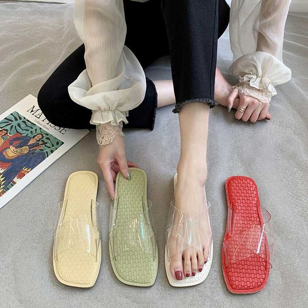 

cross-tied shoes woman 2020 slippers women summer pantofle slides transparent heel new flat soft fashion rubber, Black