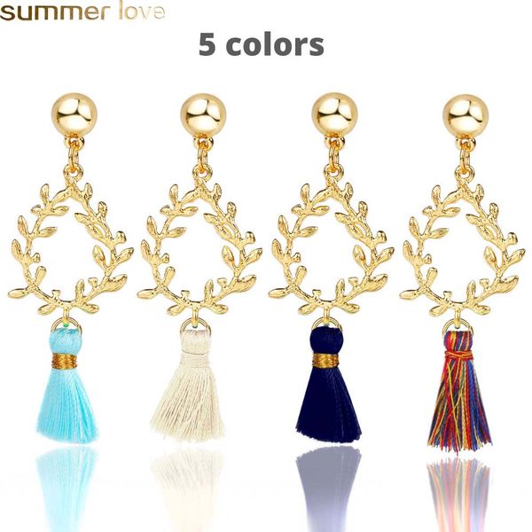 

new fashion boho ethnic crystal beads long tassel drop earrings ethnic fashion bohemian colorful tassel earrings hollow waterdrop shape silk, Golden