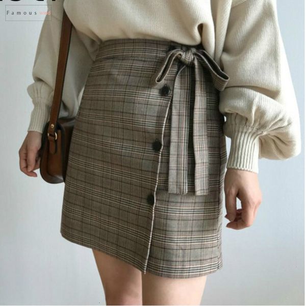 

женщины юбка 2019 лето новый корейский однобортный кружева полосатый хлопок высокой талией дикий линия юбка короткая h823, Black