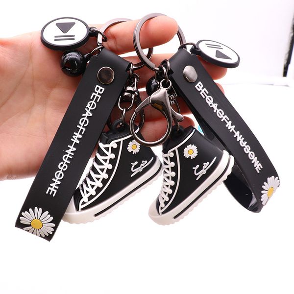 

2020 cartoon cute little daisy canvas keychain fashionable leather rope trendy little daisy key chain woman bag pendant key ring, Silver