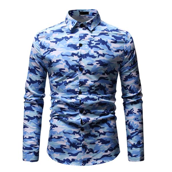

Men Shirt Fashion Casual Slim Short Men New Casual Fashion Printing Camouflage Short Sleeve Shirts M-3XL