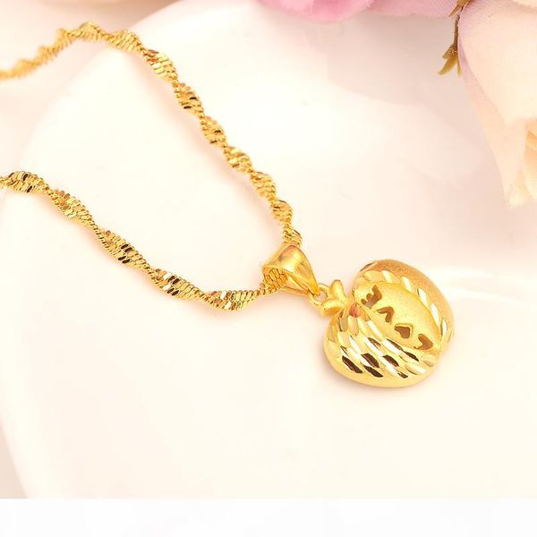 

real dubai india 24 k yellow solid gold fine gf apple women ethiopian pendant necklace jewelry party wedding gifts safety, Silver