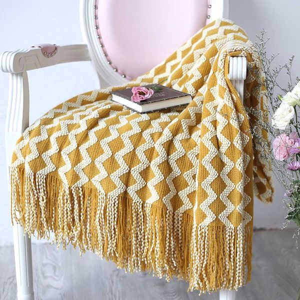 

summer knitted blanket artificial cashmere throw blankets for sofa air-conditioned room tippet two sides tassels manta de lana