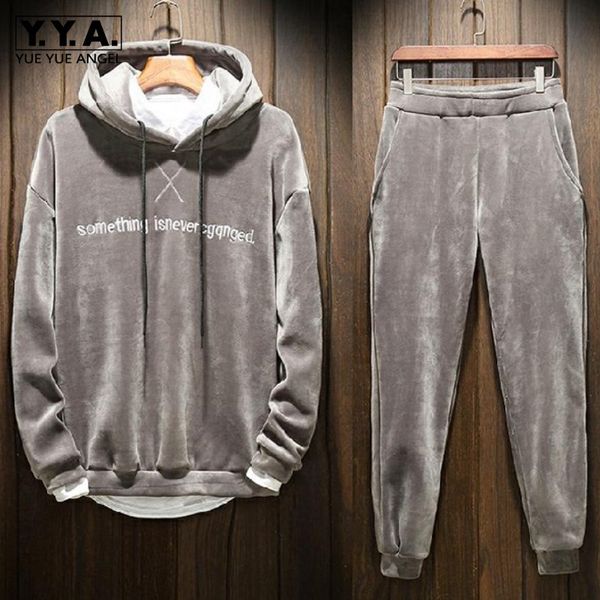 

хай стрит мужчины теплый сгущает толстовка пуловер с капюшоном спортивный костюм эластичный пояс брюки из двух частей набор осень зима спорт, Gray