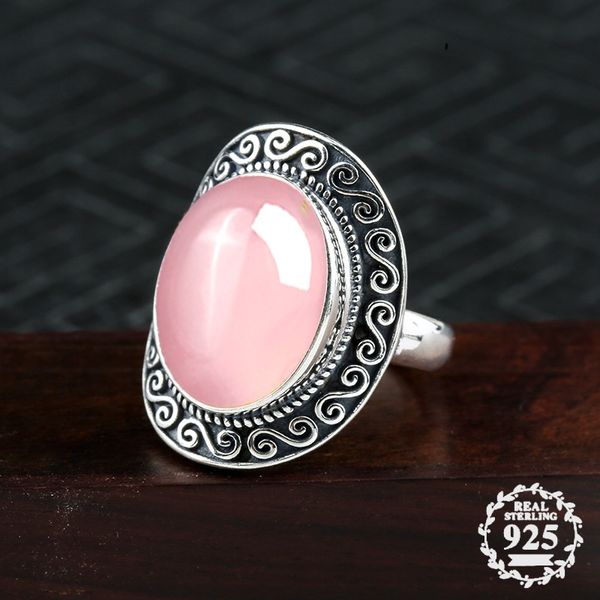 

12*16mm not fake s925 sterling silver africa rose quartz rings art and craft gift shop egyptian gemstone, Golden;silver