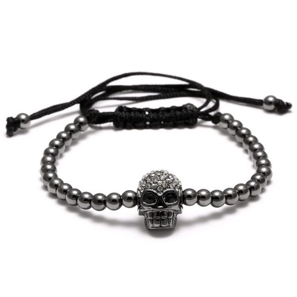 

1pc adjustable fashion skull bracelet zircon copper beads woven jewelry gifts bangle bracelet for men boyfriend father, Black
