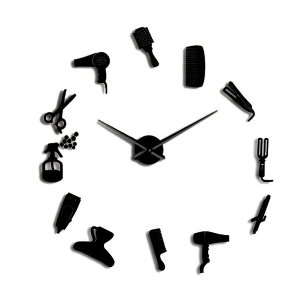 

diy barber shop giant wall clock with mirror effect barber toolkits decorative frameless clock watch hairdresser wall a