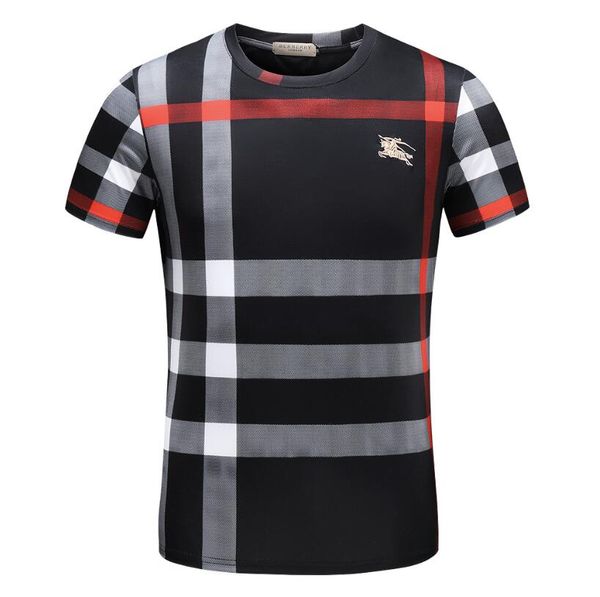 

2019 summer men burr fashion new short sleeve plaid printing o-neck t shirt summer cotton t shirt casual #008, White;black