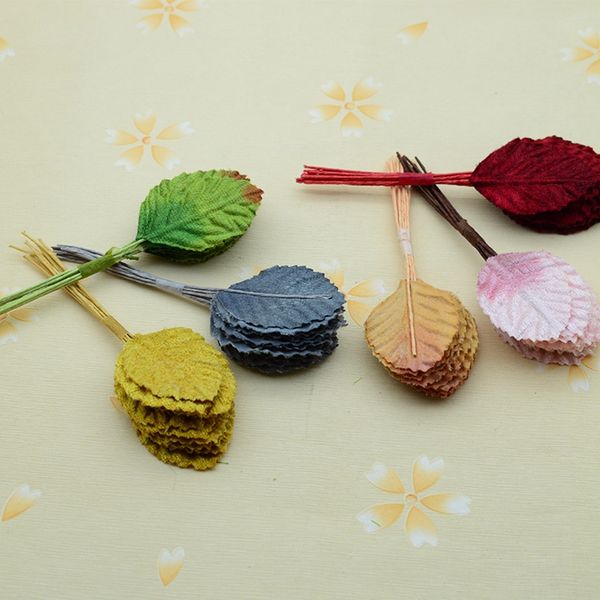 

12pcs/bunch 6 color small leaves artificial flower for wedding decoration garland rose leaf foliage decorative craft fake flower
