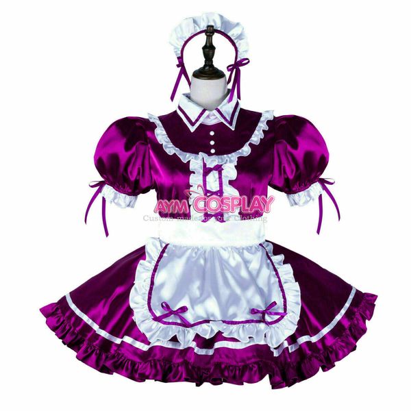 

lockable satin sissy maid mini dress cross dressers tailor-made cos, Black;red