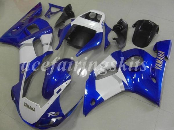 

new abs motorcycle full fairings kit fit for yamaha yzf-r6 1998 1999 2000 2001 2002 r6 bodywork set flame blue white