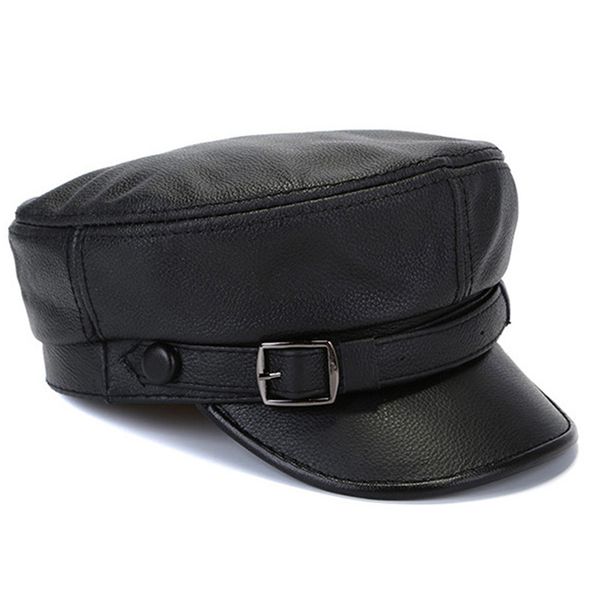 

wholesale genuine leather army hat elegant cowhide germany hats caps snapback flat cap autumn flat cap 55cm-62cm, Blue;gray