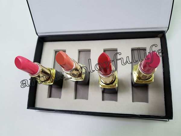 

Hot Famous Luxury brand Makeup Matte lipstick 4 colors red tube press matte lipstick 4pcs/set 2 types high quality