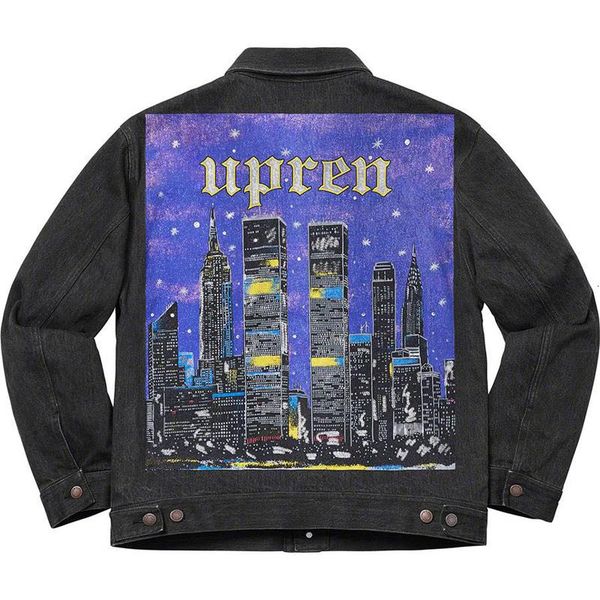 

19ss new york night scene box логотип printed denim jacket женщины мужчины пара открытый street пальто вскользь кнопка skate куртки hfhljk05, Black;brown