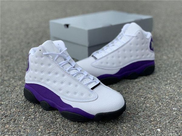 

13 lakers rivals white black court purple university gold basketball shoes 414571-105 real carbon fiber authentic shoes with b