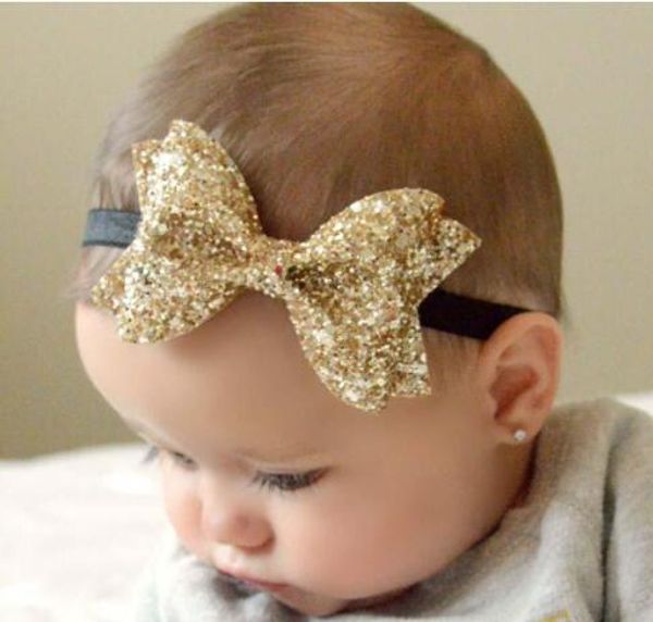 New Infant Baby Girls Big Glitter Shiny Sequin Bow Headbands Knot