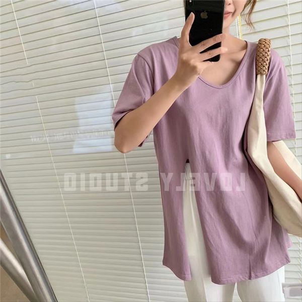 

чувство дизайна раскола и тонкого с короткими рукавами зонтика мясом свободных бедрами длинных футболок женского чувством дизайном раскола и, White