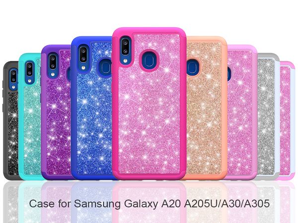 

Для Samsung A10E A20 A30 A50 Bling Блеск Обложка двухслойный противоударный Hybrid чехол для Samsung