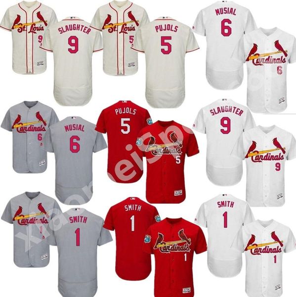 

custom cardinal jersey #9 enos slaughter 1 ozzie smith 5 albert pujols 6 stan musial dexter fowler paul goldschmidt red baseball jerseys, Black
